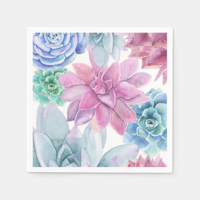Succulents Modern Chic Marble Bridal Shower Fiesta Paper Napkins (Front)