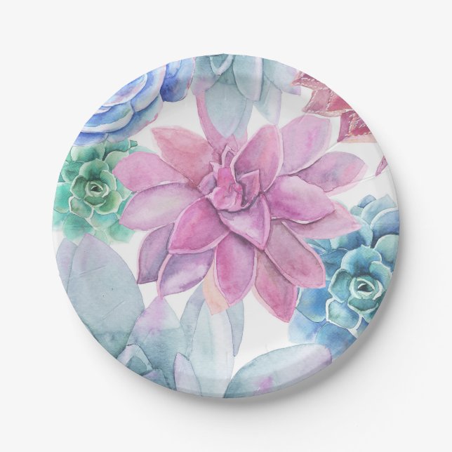Succulents Modern Chic Marble Bridal Shower Fiesta Paper Plates (Front)