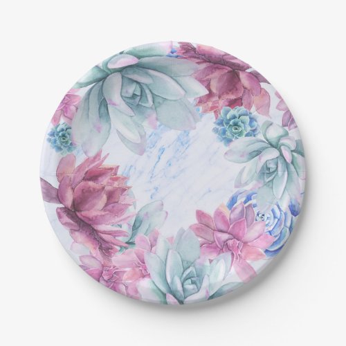 Succulents Modern Chic Marble Bridal Shower Fiesta Paper Plates