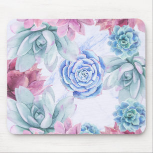 Succulents Modern Chic Marble Fiesta Garden Mouse Pad