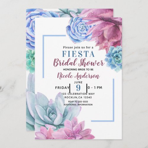 Succulents Modern Chic White Bridal Shower Fiesta Invitation