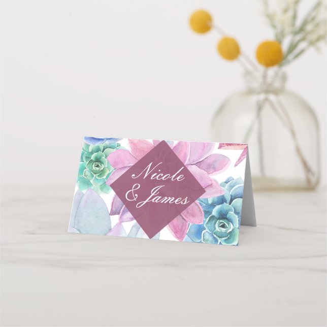 Succulents Modern Chic White Fiesta Table Number Place Card (Front)