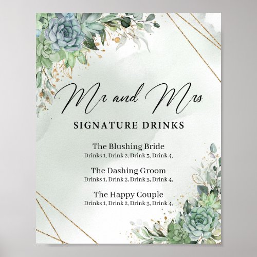 Succulents Mr and Mrs signature drinks sign
