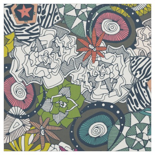 succulents multi dark fabric