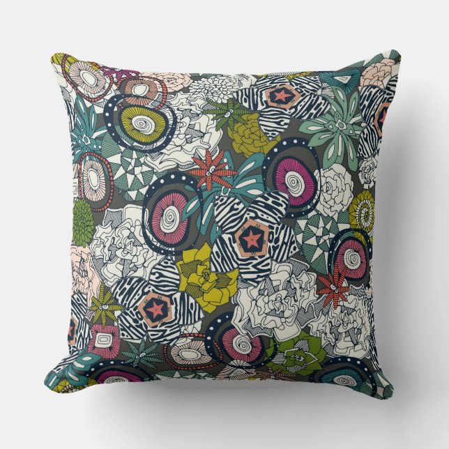 succulents multi dark throw pillow (Front)