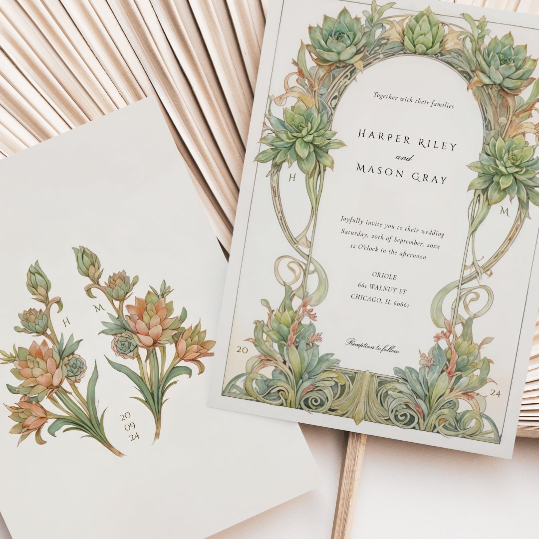 Succulents Nouveau Wedding Invitation