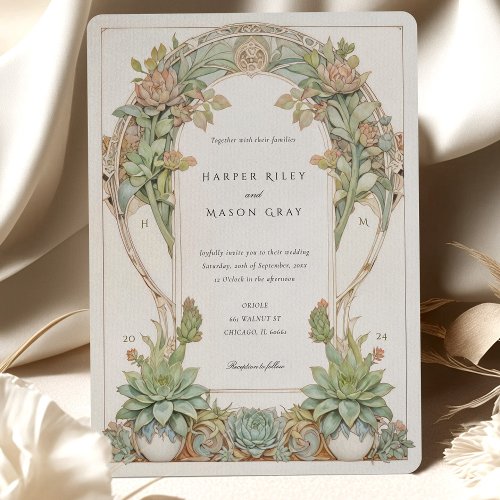 Succulents Nouveau Wedding Invitation