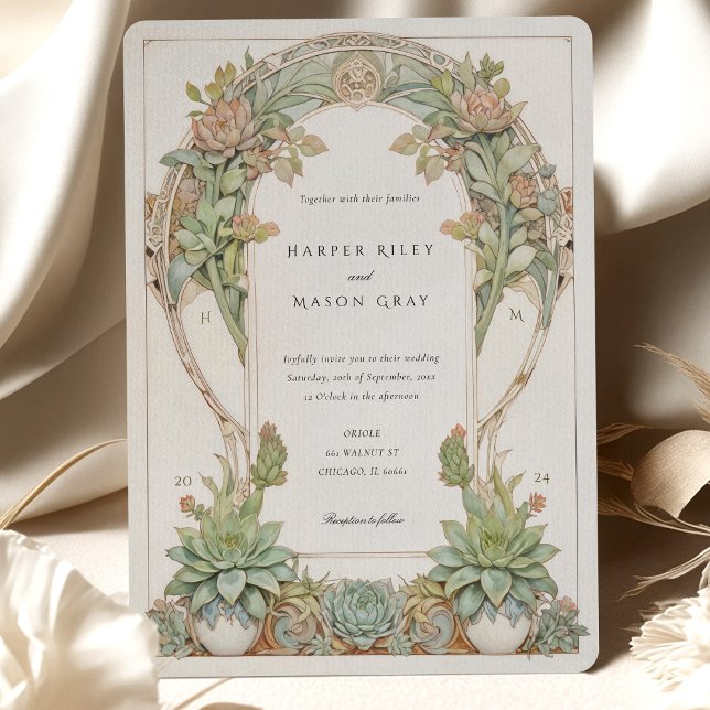 Succulents Nouveau Wedding Invitation (Creator Uploaded)