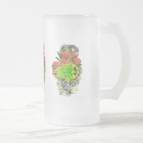 Succulents on garden pebbles frosted glass beer mug