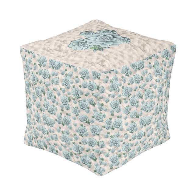 Succulents on the Beach Pattern Pouf (Angled Back)