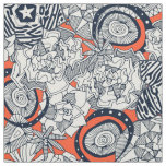 succulents orange indigo fabric