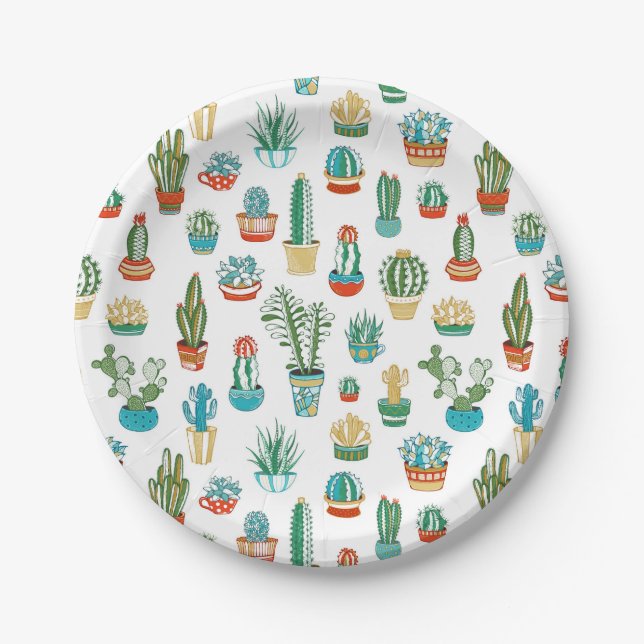 Succulents Pattern Paper Plates (Front)