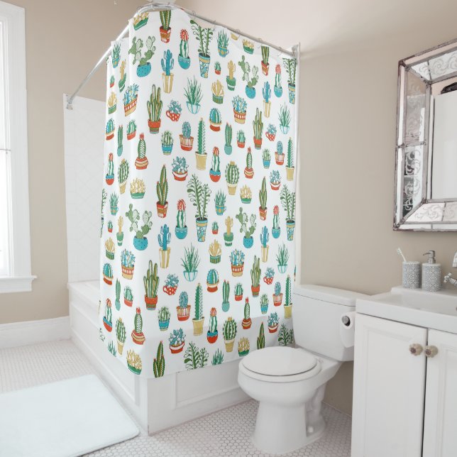 Succulents Pattern Shower Curtain (In Situ)
