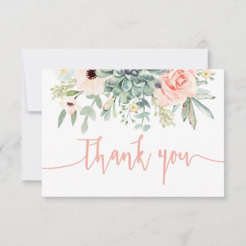 Succulents peach coral thank you note card