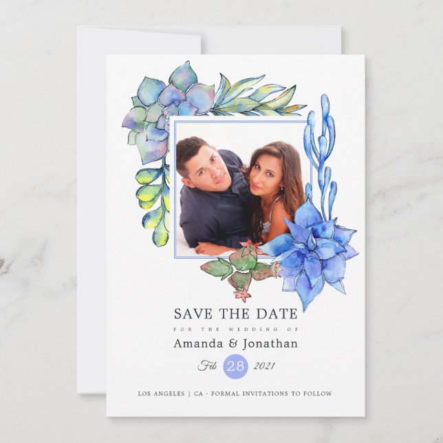 Succulents Photo Wedding Save The Date (Front)