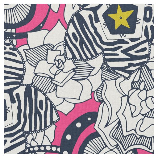 succulents pink chartreuse star fabric