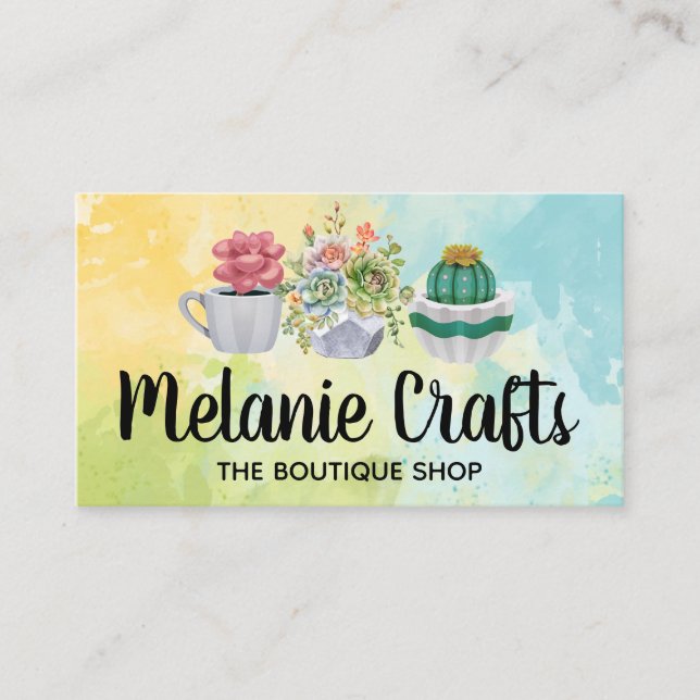 Succulents | Plants in Ceramics | Watercolor Business Card (Front)