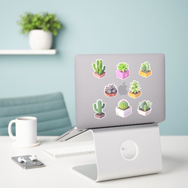 Succulents Potted Plants Sticker Pack (Laptop On Desk)