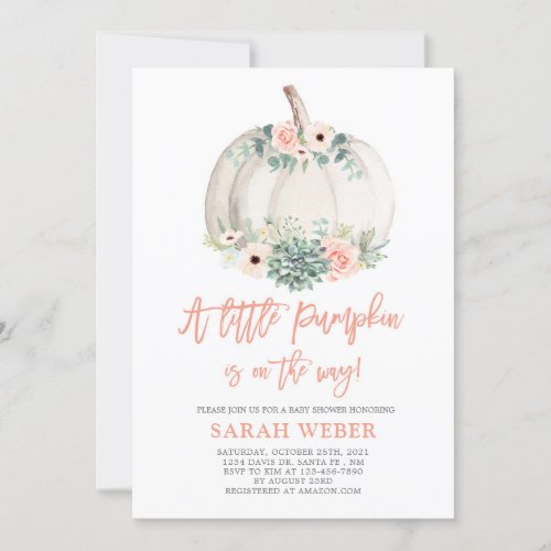 Succulents pumpkin fall baby shower girl invitation