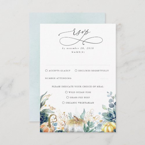 Succulents Pumpkins Greenery and Gold Wedding RSVP