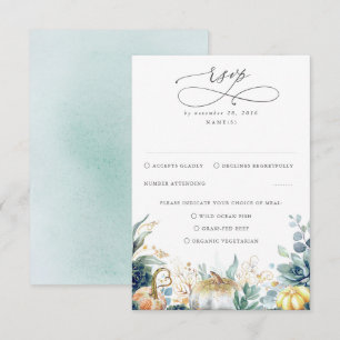 Succulents Pumpkins Greenery and Gold Wedding RSVP Card