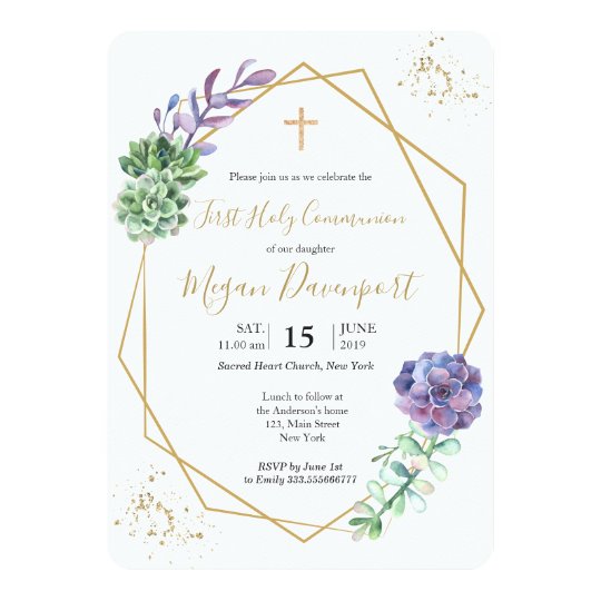Succulents Purple Communion Invitation Zazzle Com