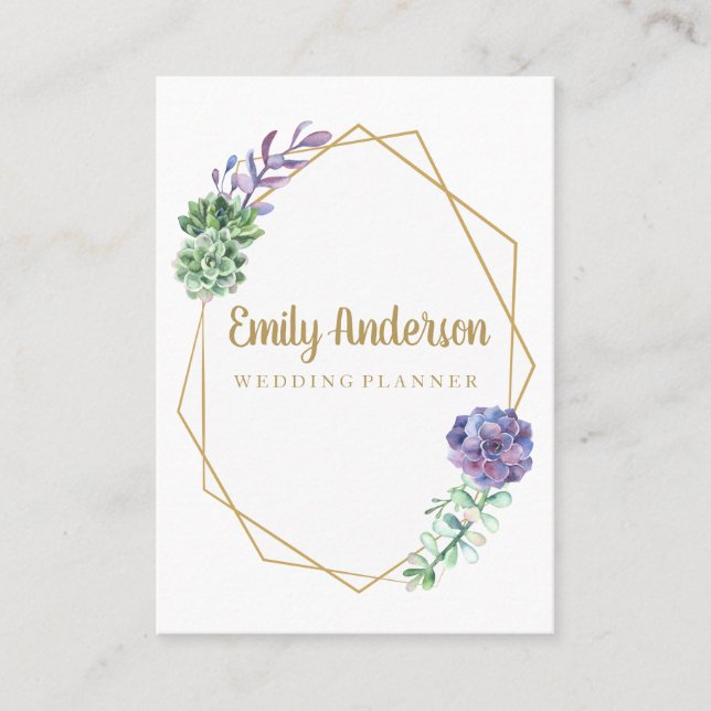 Succulents purple gold hello card (Front)
