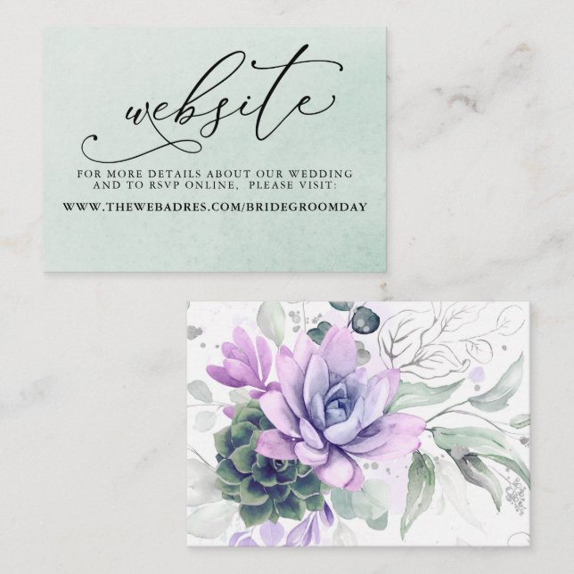 Succulents Purple Greenery Wedding Website Card (Front/Back)