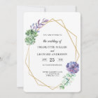 Succulents purple wedding invitation gold elegant