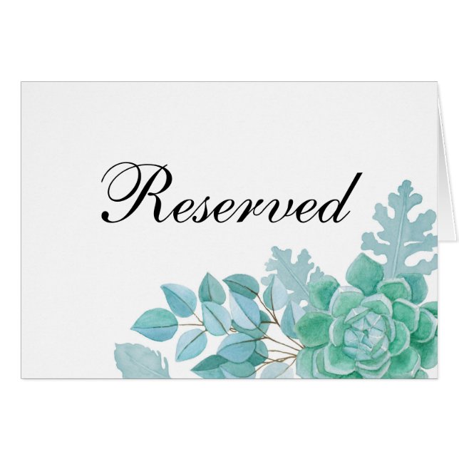 Succulents reserved sign. Mint wedding cactus Cards (Front Horizontal)