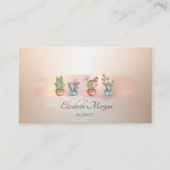 Succulents Rose Gold Brush Stroke Bakery Business Card (Front)