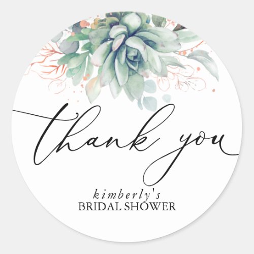 Succulents Rose Gold Greenery Thank You Classic Round Sticker