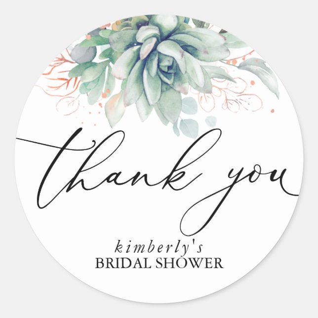 Succulents Rose Gold Greenery Thank You Classic Round Sticker (Front)