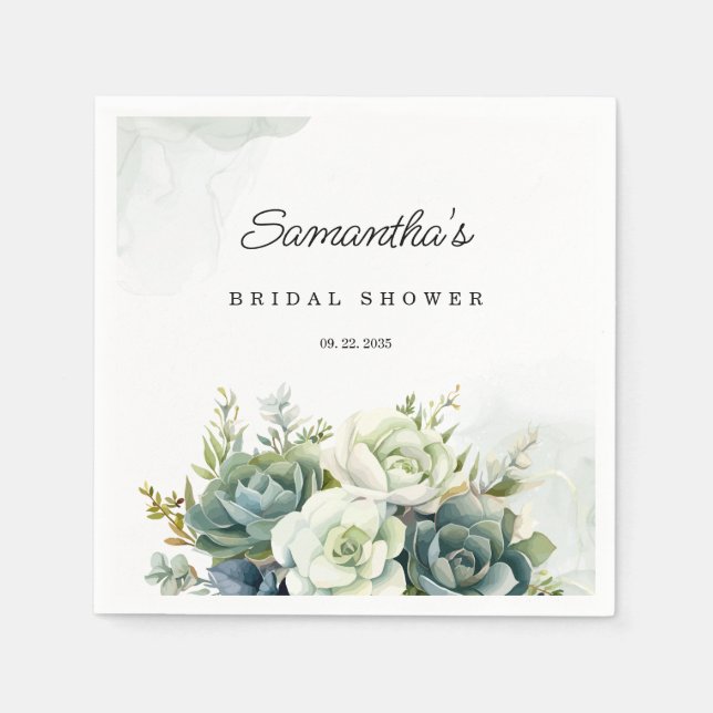 Succulents, roses and greenery Bridal Shower Napkins (Front)