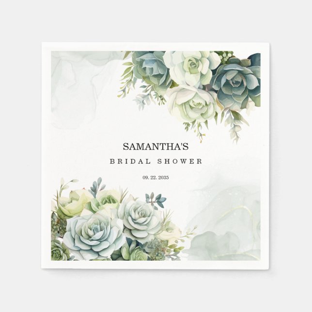 Succulents, roses and greenery Bridal Shower Napkins (Front)