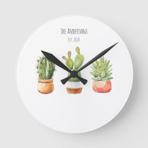 Succulents Round Clock