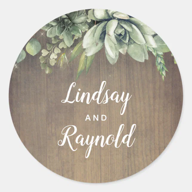 Succulents Rustic Country Wedding Classic Round Sticker | Zazzle