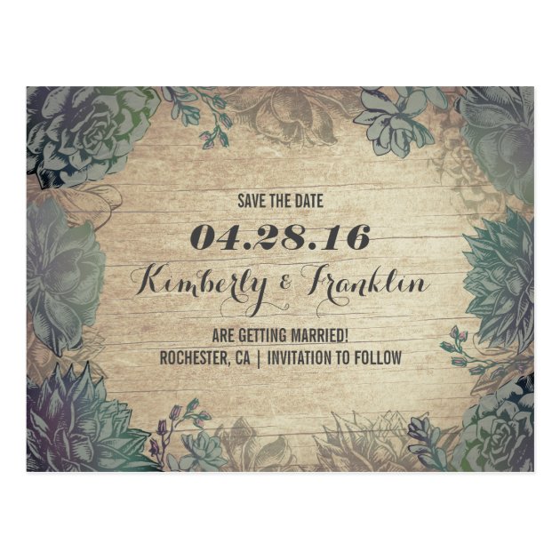 Succulents Rustic Floral Save The Date Postcard