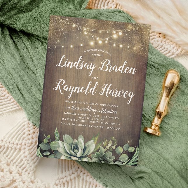 Succulents | Rustic Greenery Country Barn Wedding Invitation (Creator Uploaded)