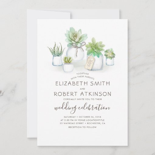 Succulents Rustic Mason Jars | Greenery Wedding Invitation | Zazzle