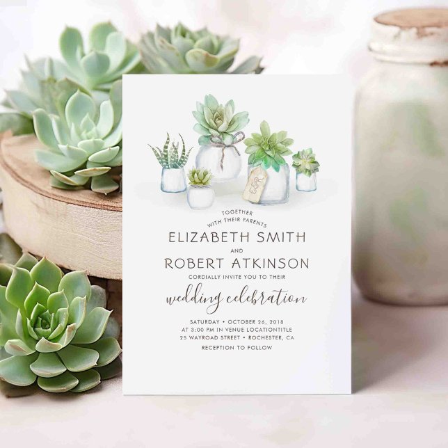 Succulents Rustic Mason Jars | Greenery Wedding Invitation (Succulents and Mason Jars Rustic Wedding Invitations)