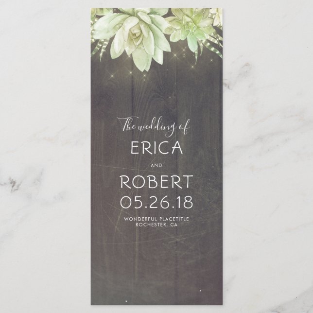 Succulents Rustic Wedding Programs (Front)