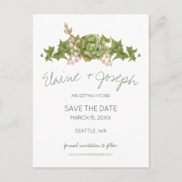 Succulents Rustic Wedding save the date Announcement Postcard