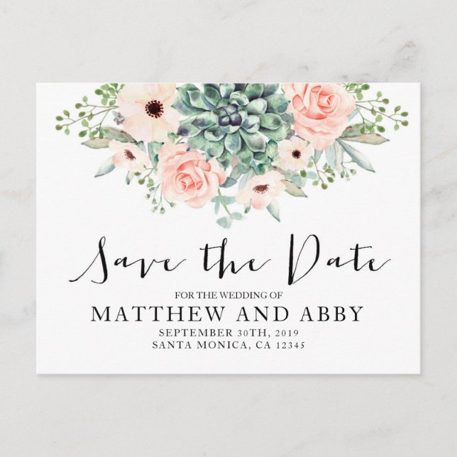 Succulents save the date invitation postcard (Front)
