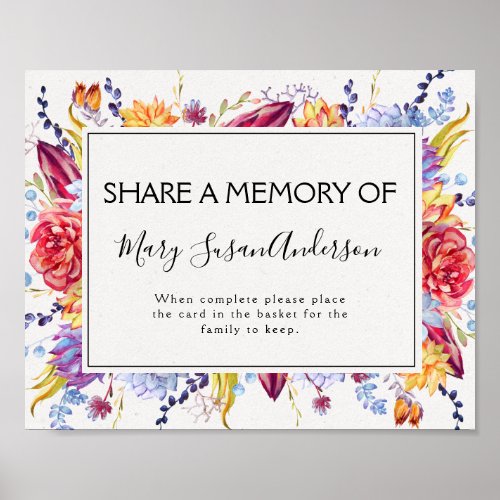 Succulents Share a Memory Attendance Card Sign