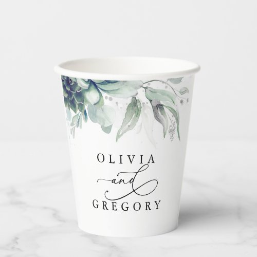 Succulents Silver Greenery Elegant Modern Wedding Paper Cups