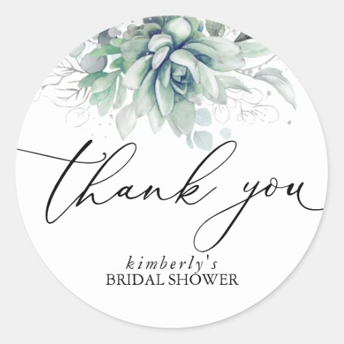 Succulents Silver Greenery Thank You Classic Round Sticker
