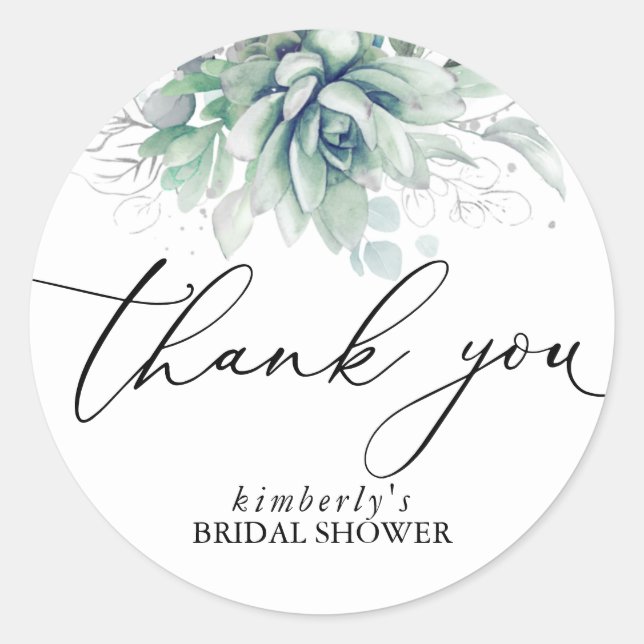 Succulents Silver Greenery Thank You Classic Round Sticker (Front)