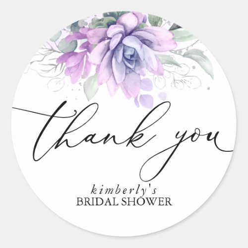 Succulents Silver Greenery Thank You Classic Round Sticker