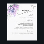 Succulents Silver Greenery Wedding Menu Flyer<br><div class="desc">Succulents greenery light purple menu cards</div>